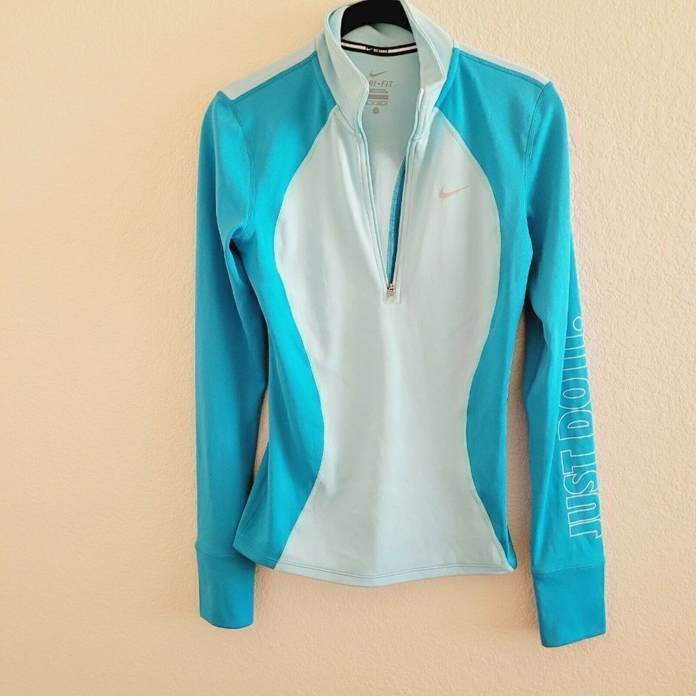 Nike Dri-Fit Two-Tone Blue Quarter 1/4 Zip Long Sleeve Pullover Size X-Small - Picture 2 of 9